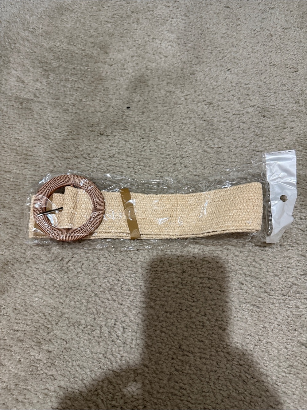 Woven Straw Waist Belt with Round Buckle - Cream